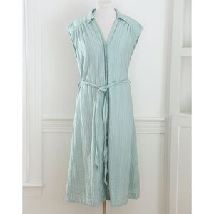 Umgee Mint Green Crinkle Textured Button Down Tie Waist Maxi Dress Size Large
